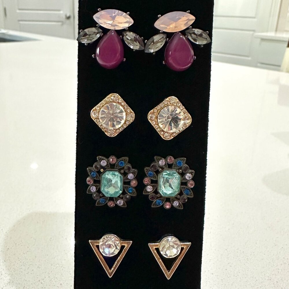 Four Pair Rhinestone Stud Earrings - image 1